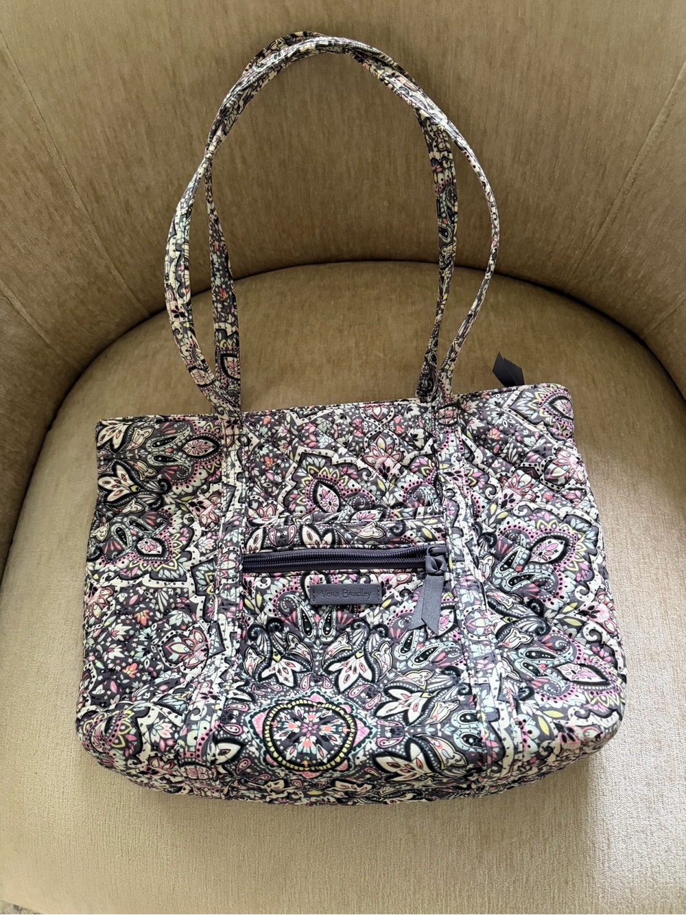 Vera Bradley Quilted Paisley Tote in Pink and Black